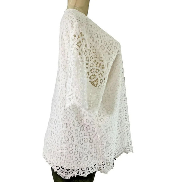 Philosophy Plus XXL White Lined Lace Scallop Trim Scoop Neck Short Sleeve Blouse - Picture 3 of 6